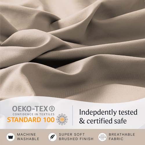 Image of LuxClub 5 PC Split King Sheet Set, Breathable Luxury Bed Sheets, Deep Pockets 18 inch Eco Friendly Wrinkle Free Cooling Sheets Machine Washable Hotel Bedding Silky Soft - Light Khaki Split King