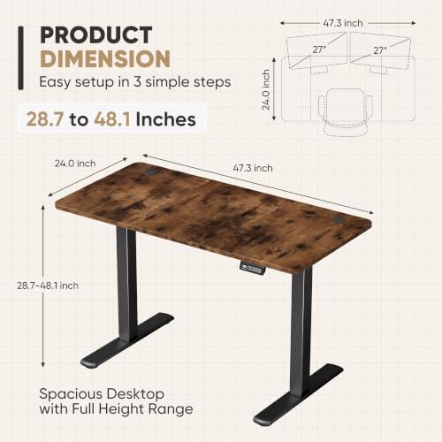 Image of Furmax Electric Height Adjustable Standing Desk Large 48 x 24 Inches Sit Stand up Desk Home Office Computer Desk Memory Preset with T-Shaped Metal Bracke, Brown