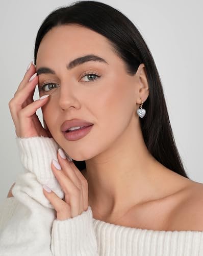 LILY LUSTRE 14k Gold Plated/Filled 925 Sterling Silver Handpicked AAAA Quality Natural White Freshwater Cultured Heart Shaped Pearl Huggie Hoop/Leverback Drop Dangle Earrings for Women2