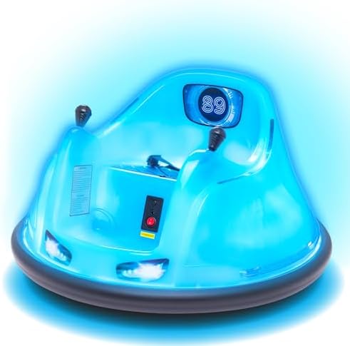 Flybar 6V Blue Glow Bumper Car for Kids – LED Ride-On Toy with 36...