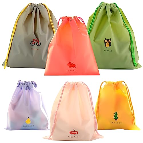 6 Piezas Bolsa de Cuerdas Impermeable, Saco de Deporte Bolsas Cordon de Gimnasio para Playa Viaje Natación Gymsack Infantil Bolsas de Almacenamiento