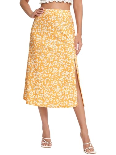 Women's Split Thigh Ditsy Floral Skirt Elastic High Waisted Summer Boho Midi Skirts