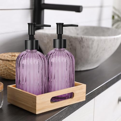 Glass Soap Dispenser with Plastic Pump, Hand Soap Dispenser for Hand Wash, Lotion Dispenser for Dishwashing Liquid, Lotion Shower Gel (Striped Purple) by Ulable - Image 5
