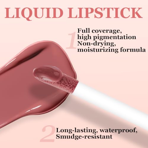 LOPHE Set de Brillo de Labios, 6 En 1 Lip Combo Labios, 3 Labiales Líquidos Mate y 3 Delineadores, Lápiz Labial de Larga Duración, Pintalabios Permanente Para Maquillaje de Mujer (Conjunto B-#7#8#9) - imagen 5