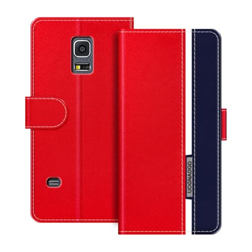 UOGNADGD Leather Phone Case Compatible with Samsung Galaxy S5 Mini Flip Wallet Cover with Magnetic Closure, Kickstand & Card Holders, Shockproof Protection (Red)