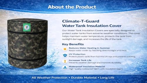 Image of Insulated Water Tank Cover for Overhead Tanks Aluminium Foil Bubble Insulation Heat & Cold Protection Waterproof Fabric UV Resistant Buckle Straps 500-2000 L (FOREST CAMOUFLAGE, 1500 LTR)
