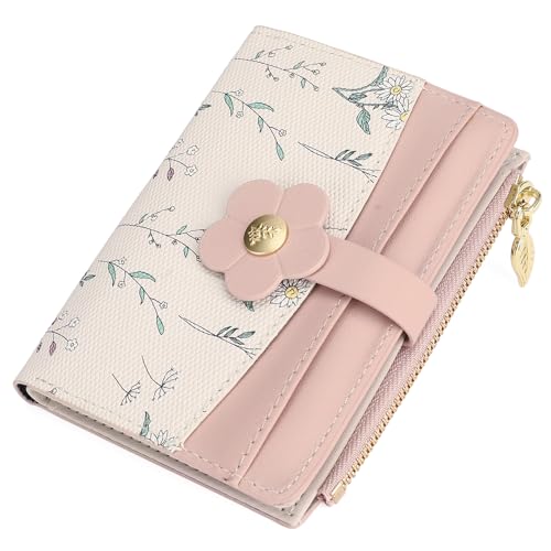 Image of GAEKEAO Small Wallets for Women RFID Blocking Bifold Floral Vegan Leather Wallet Card Holder with ID Window & Zipper Pocket