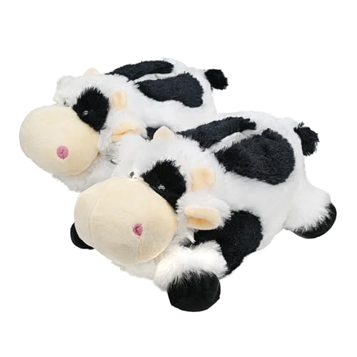 Zapatillas De Animales Para Mujeres, Pantuflas Zapatillas De Casa De Invierno De Mujer (37-40 EU, Vaca Negra)