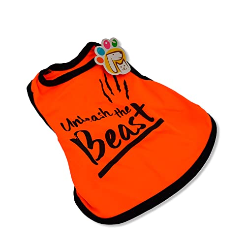 PETMONT Sport-T-Shirt für Haustiere: Unleash The Beast Schwarz und Neon Orange und Schwarz, ideal für kleine und mittelgroße Hunde, Größe M Cover