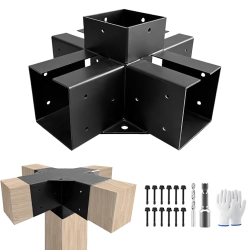 VoTwoofv pergola Bracket kit 4 x 4,5-Way Cross-Shaped Bracket Woodworks Pergola kit for Lumber (Actual: 3.5" x3.5'') for Outdoor Gazebos,Patio Pergolas,Log Cabins - 1 Pack