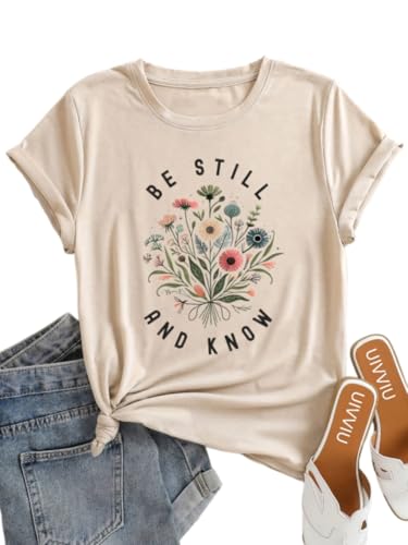 Be Still and Know Shirts for Women Casual Short Sleeve Christian Tee Tops