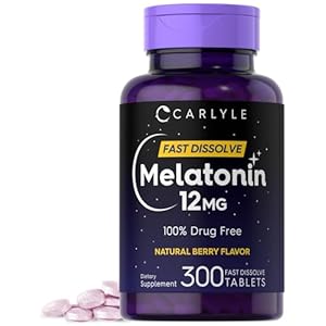 Carlyle Melatonin 12 mg Fast Dissolve 300 Tablets | Drug Free | Natural Berry Flavor | Vegetarian, Non-GMO, Gluten Free
