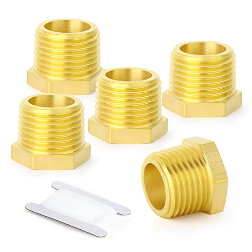 ERGAOBOY 5 bujes hexagonales reductores de latón, hembra BSP de 3/8 pulgadas a rosca macho BSP de 1/2 pulgada, adaptador de tubería reductor de conversión