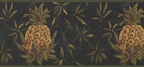 Concord Wallcoverings Modern Pineapples Wallpaper Border Featuring Pineapples On A Black Background, Colors Yellow Green And Black, Size 9 Inches By 15 Feet Lh2054B #TOP1