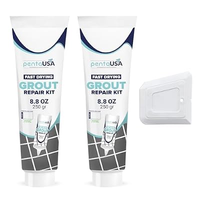 PentaUSA Grout - Premixed Grout Repair Set, 8.8 oz, 2 Pack Tile Grout Tubes, Repairs and Renews Tile Grout in Bathroom and Kitchen, Odorless and Safe Formula - 2 pack (White)