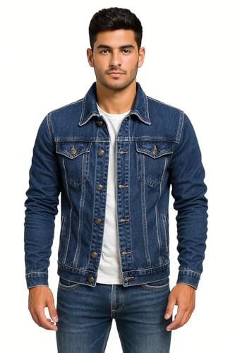 Image of KOTTY Men's Stylish Black /Blue Denim Jacket for Winter Casual Biker Riding Wear Trendy Upper Jeans Look Outfit