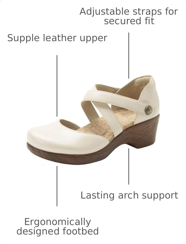 Image of Alegria Womens Savina Leather Wedge - Stylish and Versatile Mary Jane for Endless Support - Enhanced Arch Slip Resistant Platform Ankle Cross Strap Heel for Professionals