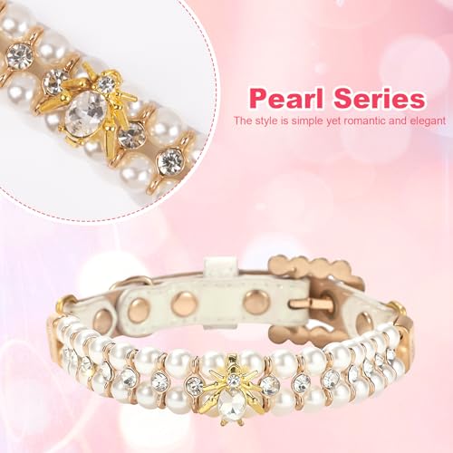 Image of HOWWFALY Dog Cat Pearl Collars with Spider Crystal Rhinestone PU Leather Collars Necklace Adjustable Collar Dog Chain Cat White Pearl Pet Collar for Small Medium Pets