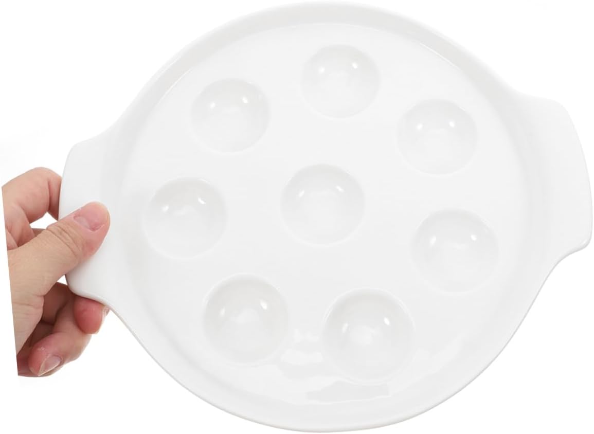 Cabilock 2pcs Porcelain Escargot Baking Dish Set White Ceramic Snail Platter Oven Safe Seafood and Mushroom Serving Plates for Home Parties