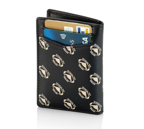 Image of Stealth Mode Men's Slim Front Pocket Wallet - RFID Blocking, Thin Minimalist Design, Genuine Leather - ID Badge Window and 5 Sleeves for Money, Credit Cards, Driver License (Black /White)