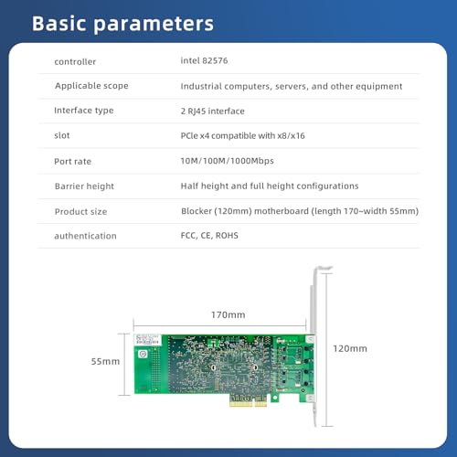 Tarjeta de red Gigabit PCIe Dual RJ45 con chipset Intel 82576, adaptador Ethernet 1Gbps, PCIe x4, perfil bajo y completo para servidores y PCs miniatura 3