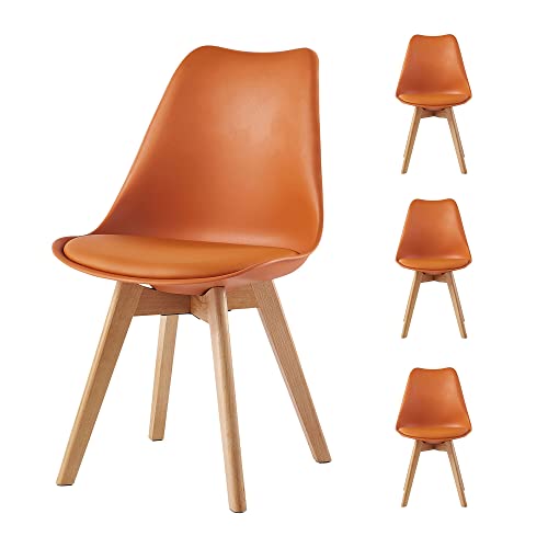 nufurn (Set of 4 Modern DSW Side Chair with Wood Legs for Living Dining Chairs for Study Room Home Bedroom Kitchen Cafe Chairs, Orange