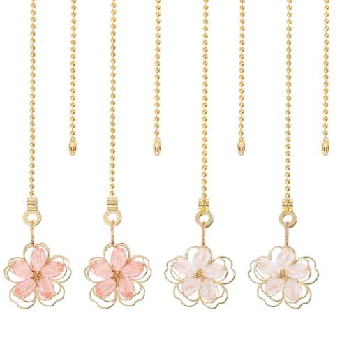 Image of GLOBLELAND 4 Pcs Flower Ceiling Fan Pull Chain Alloy Glass Ceiling Fan Extension Ornaments Light Pull Chain with Connector for Ceiling Light Fans