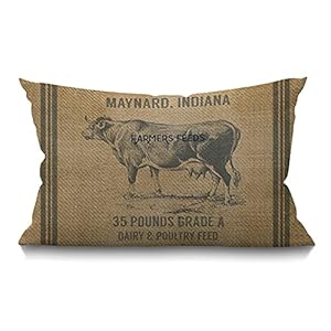 Smooffly vintage cow feed sack oblong rectangle pillowcow cotton linen throw lumbar pillow case cushion cover home office decorative rectangle 12 x 20 inches  urban country home decor