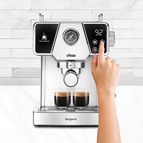 Ufesa Bergamo, Macchina Caffè Espresso e Cappuccino, Touchscreen, Pressione 20 Bar, 1350 W, Sistema Thermoblock, Vaporizzatore Regolabile, Caffè Macinato, Serbatoio 1.8 L, Spegnimento Automatico - 3