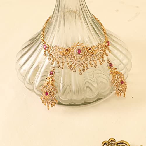 TARINIKA Antique Gold Plated Anuradha Short Necklace Set with Peacock Design - Indian Jewelry Sets for Women | Perfect for Ethnic Occasions | Traditional South Indian Necklace | 1 Year Warranty*3