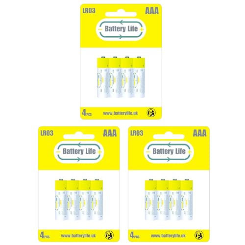 Battery Life AAA Batteries Alkaline 1.5v (pack of 12) Triple A 10 Year Shelf Life UK Brand