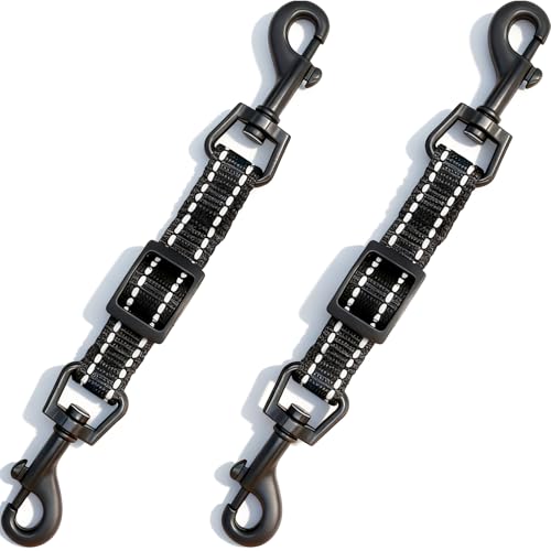 IVIA PET 2 Pcs Dog Collar Safety Clips with Double Ended Clasps | Adjustable Collar Backup Clip for Dog Harness & Collars Connectors, Training for Walking, Running, and Hiking, Safety Clip - Black