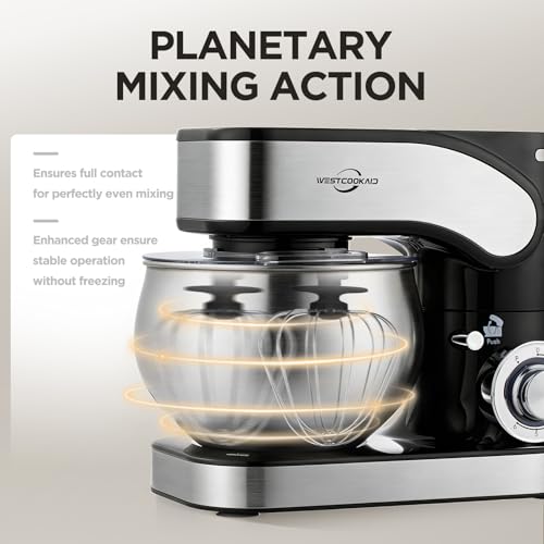 Image of Stand Mixer, 5.3QT Tilt-Head Kitchen Mixer, 6+P Speed Household Food Mixer, Lightweight Dough mixer with Egg Cream Whisk, Bread Dough Hook, Flat Beater, Splash Guard, Baking Cake Pizza Sugar, Black