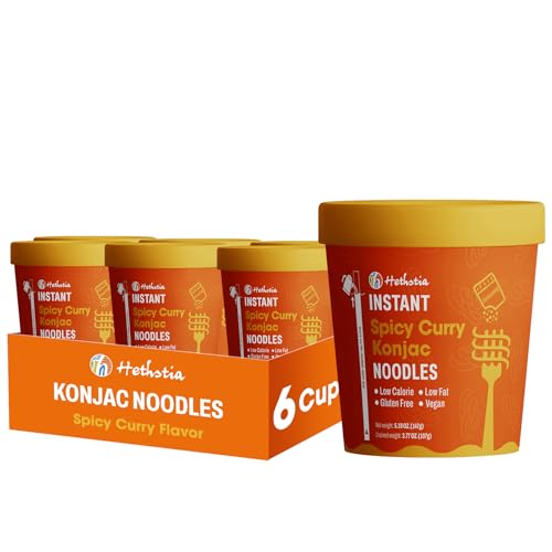 Image of Hethstia Konjac Noodle Soup, 6-Pack Instant Shirataki Noodle Spicy Curry Cups - Low Carb, Vegan, Keto, Gluten-Free, Ready-to-Eat Asian Pho, Low-Calorie Quick Meal, 34.32oz
