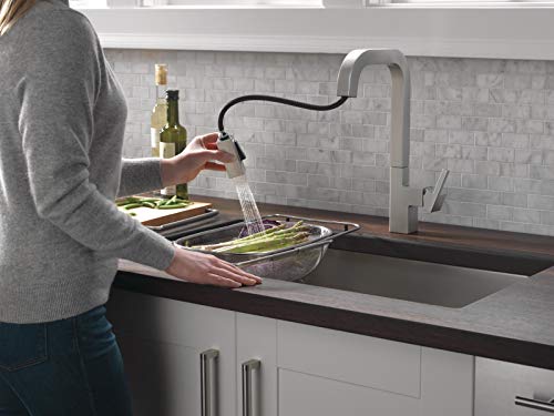 Delta Junction Brushed Nickel Kitchen Faucet with Pull Down Sprayer, Modern Single Hole Kitchen Sink Faucet, Single Handle, Spotshield Stainless 19825LF-SP by DELTA - Image 2