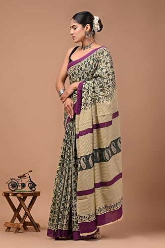 Image of Crafts Moda Cotton Saree for Women with Unstitched Blouse Piece, Lightweight mulmul sari