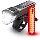 FISCHER Fahrrad-Beleuchtungsset Stop 30/15 Lux mit Bremslicht, Front- und Rückleuchte, mit Akku und USB-Ladefunktion, 2 Leuchtfunktionen, Spritzwasserschutz nach IP44, StVZO-zugelassen