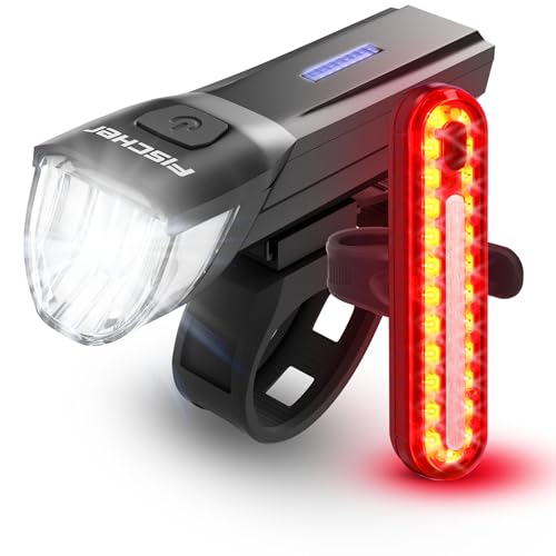 FISCHER Fahrrad-Beleuchtungsset Stop 30/15 Lux mit Bremslicht, Front- und Rückleuchte, mit Akku und USB-Ladefunktion, 2 Leuchtfunktionen, Spritzwasserschutz nach IP44, StVZO-zugelassen