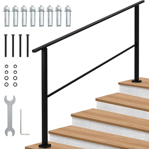Metal Hand Rails for Outdoor Steps, Outdoor Handrail Stair Railing Kit, Exterior Hand Rails for Concrete Steps Porch Steps & Deck, Stair Rails for Sen