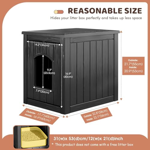 KAMABOKO Weatherproof Outdoor Cat House Resin Cat Shelter for Indoor/Outdoor Cats, Spacious Feral Cat Home with Easy Assembly, Stylish Design for Garden, Patio & Backyard，Black — view 5