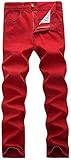 WULFUL Men's Slim Fit Skinny Stretch Comfy Jeans Denim Pants Red