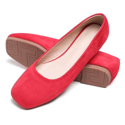 Image of ChaiRong Zhou Women Square Toe Ballets Flats Comfort Slip On Walking Shoes for Driving