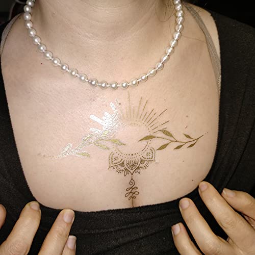 Roarhowl Metallic Sparkle Temporary Tattoos, Gold, Silver, Suitable For All Skin Tones (Golds 1) #TOP7