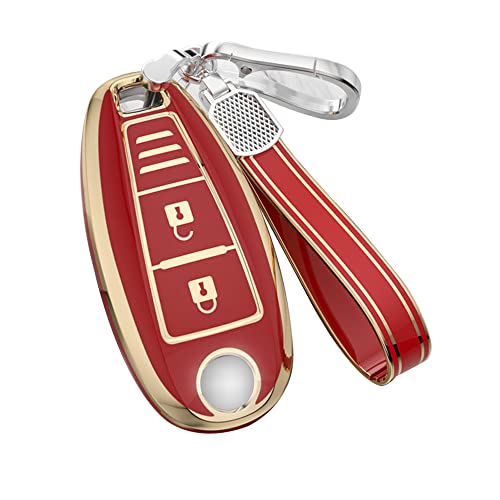 KUNIO TPU Car Key Fob Cover Case Fit for Suzuki Swift Grand Vitara Ignis SX4 S-Cross keychain Key Holder 3 Button Red