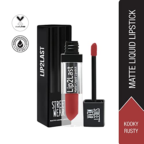 Image of STREET WEAR Lip2Last Matte Liquid Lipstick -Kooky Rusty (Red) - 5 ml - Transferproof, Smudgeproof, Mask Friendly, Non-Drying Formula, Enriched With Vitamin E - Lasts AM To PM!