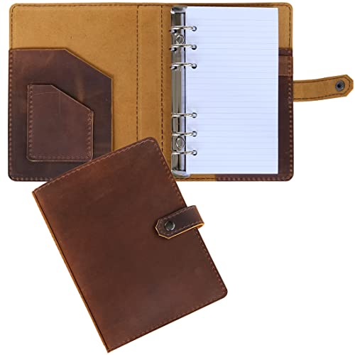 Refillable Leather Journal With 6 Ring, Leather Binder Organizer With Lined Pages, 100 Sheets, Personal Size, Brown #TOP4