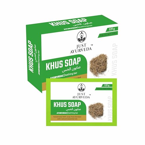 Image of Khus Soap | Ayurvedic Cooling Vetiver Bathing Bar | Handmade with Natural Essential Oils | Refreshing & Gentle Cleansing | Suitable for All Skin Types | Pack of 2 (125g Each)