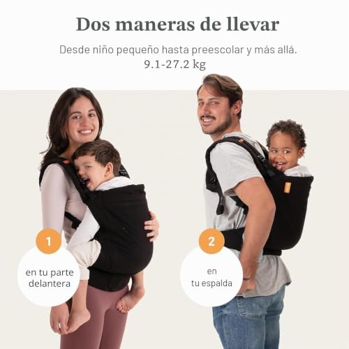 Miniatura 8 de Beco Mochila Porteo Para Niños Con Asiento Extra Ancho 100 Algodón - Mochila Para Cargar Niños Liviana Y Respirable Para Usar En Espalda O Hacia El Frente, Soporta Niños De 9 A 27 Kilos Grey
