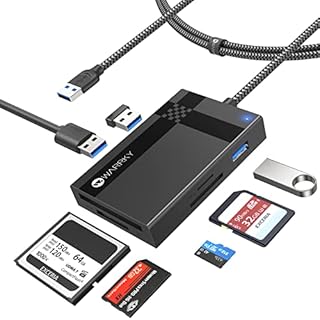 SD Card Reader 7 IN 1 USB 3.0, WARRKY 2.5FT [Highspeed, Simultaneous Read and Write] Multi-Port Adapter Hub of 3 USB, 4 Memory Cards for CF, MS, SDXC, SDHC, MMC, Micro SDXC, microSD, Micro SDHC, UHS-I