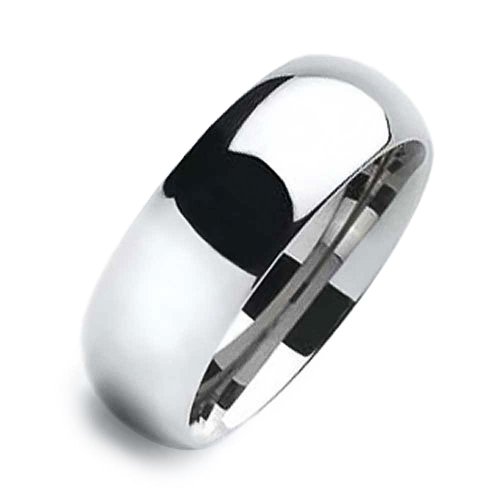 Bling Jewelry Plain Simple Wide Dome Couples Titanium Wedding Band Ring for Men for Women Polished Silver Tone Comfort Fit 8MM